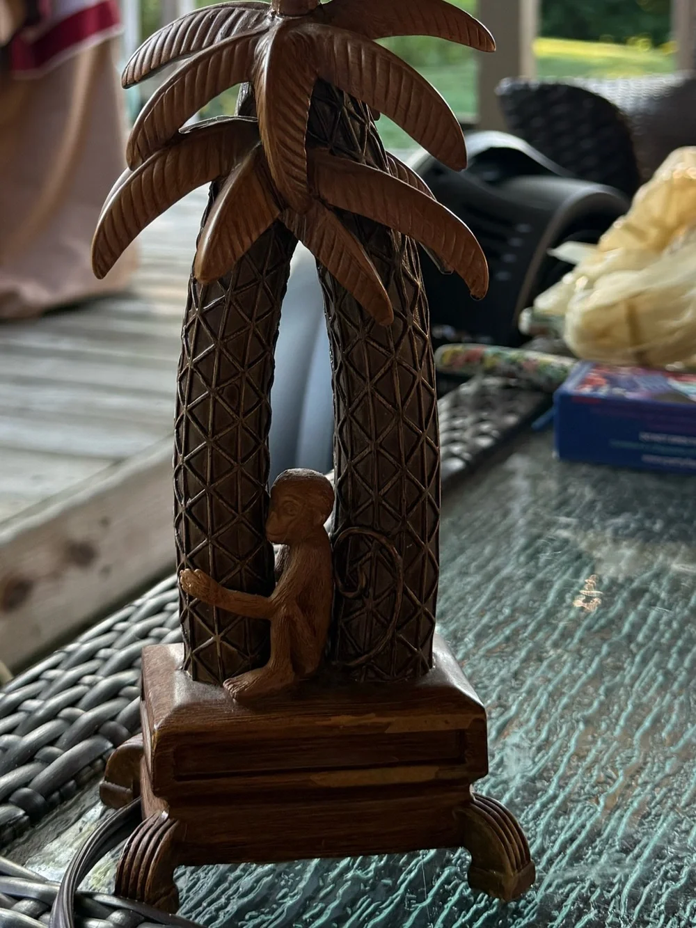 Cheyenne vintage monkey Carved Palm Tree Table Lamp in Brown by